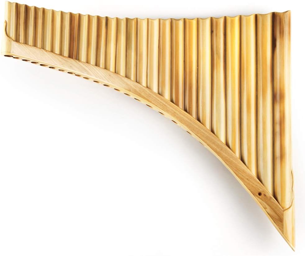 Upscale Romanian Folk Instrument Natural Reed Pan Flute Panpipes G Key Wind Pan flute Flauta Handmade (25 Pipes Right Hand, Wooden Tray)