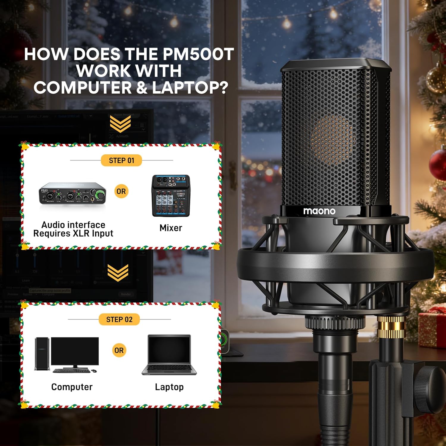 MAONO XLR Condenser Microphone with 34mm Large Diaphragm, Professional Cardioid Studio Mic for Podcasting, Recording, Streaming, Vocals, Voice Over, Music, ASMR(PM500)