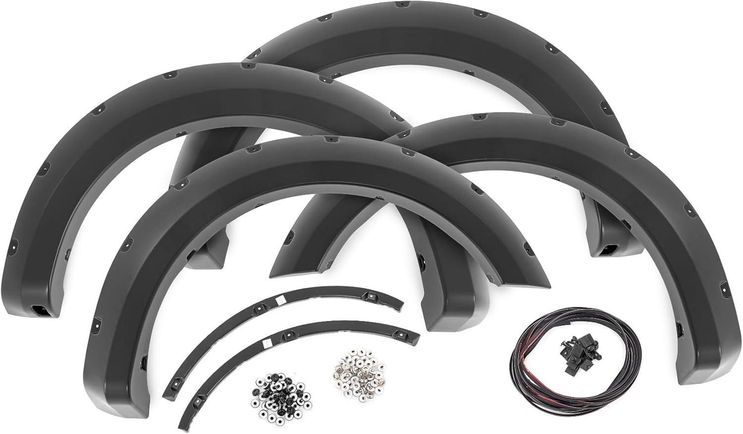 Rough Country Pocket Fender Flares for Ford F-150 2WD/4WD (2009-2014) - Bolt-on Rivet Style Wheel Flares, Flat Black, Set of 4