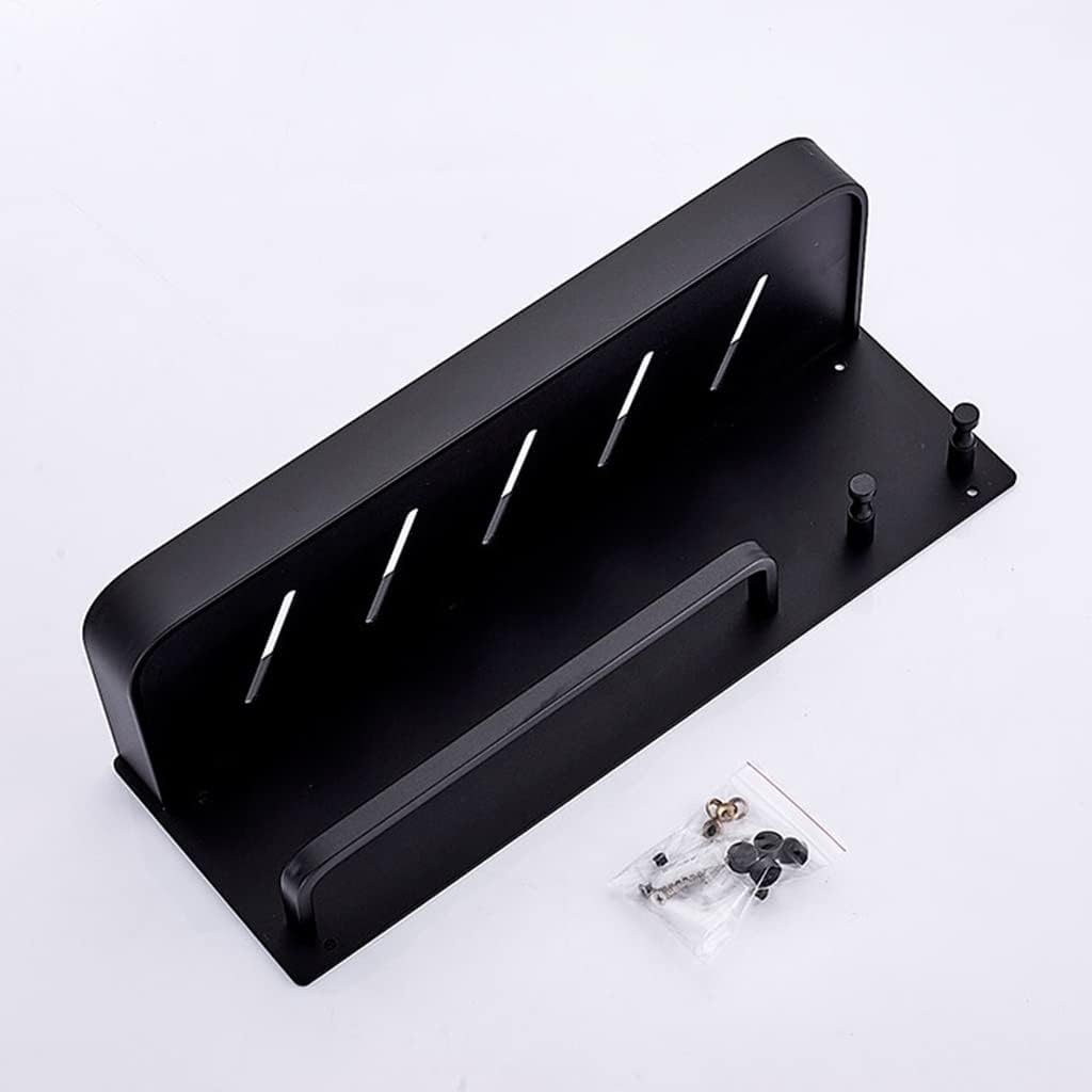 Shower Caddy Black Space Aluminum Bathroom Shelves with Hooks, Wall Mount Bathroom Shelf Bath Storage Rack Towel Holder Bathroom Organizer (Color : Black)