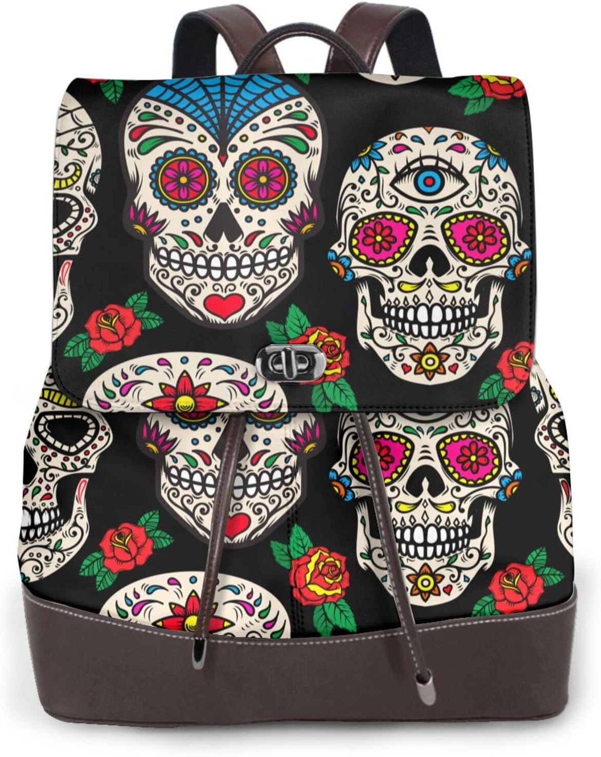 Sugar Skulls and Roses for Womens Backpack Purse Microfiber PU Anti-theft Large Fashion Designer Travel Bag Ladies Shoulder Bags