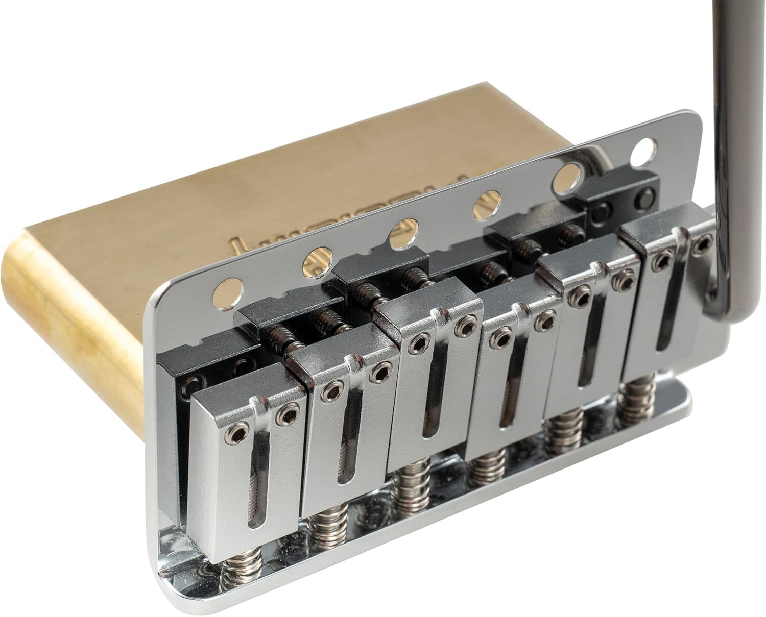 Musiclily Ultra 56mm (2-7/32 inch) American Vintage Style 6-Screw ST Tremolo Bridge with Modern Brass Saddles 42mm Solid Brass Block Push-In Arm for Strat Style Electric Guitar, Chrome