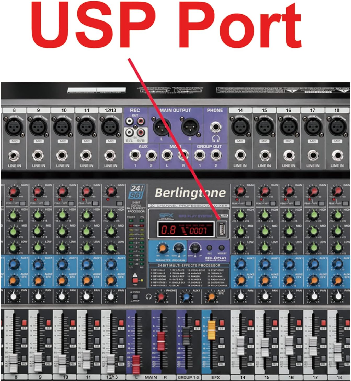 -Berlingtone,16 Channel Professional Bluetooth Studio Audio Mixer - DJ Sound Controller, USB MP3 Player, PC Recording,14 Microphone Jack, 48V Phantom Power, 24BIT Digital Effect, Unpowered (BR-16MX)