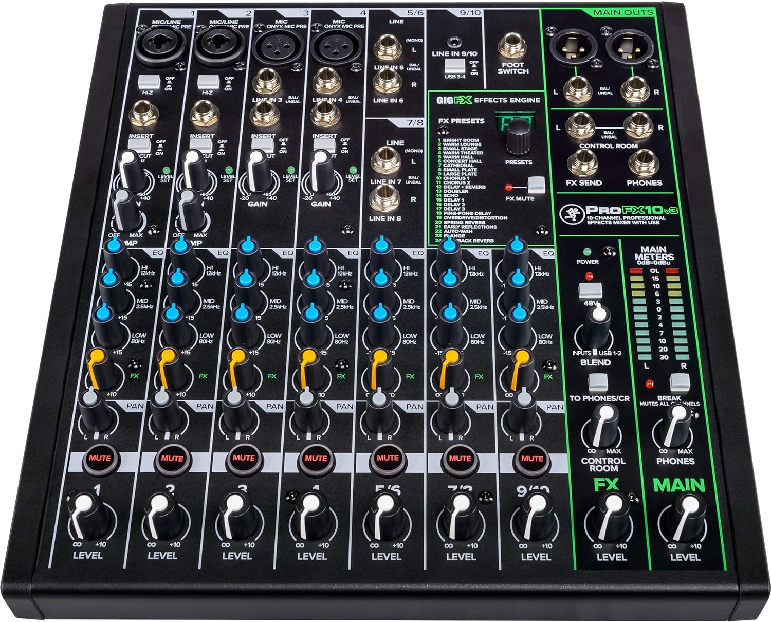 Mackie ProFX12v3 12-Channel Unpowered Mixer USB Bundle with Waveform OEM DAW, 4x Mophead 10-Foot TRS Cable, 4x 10-Foot XLR Cable, 2x 1/4