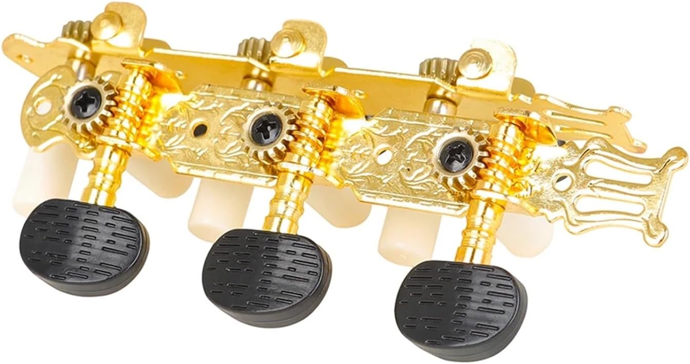 2PCS Classical Guitar Tuning Pegs Black & Gold Knobs with Screws for Acoustic Guitars