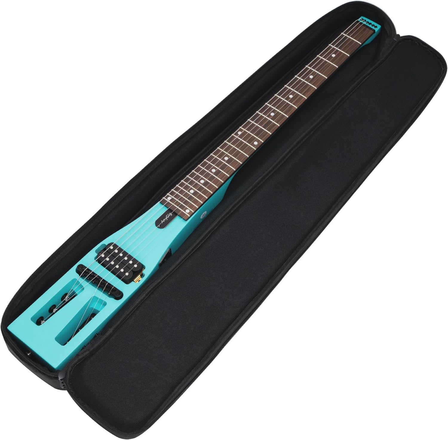 Electric Guitar Practice Portable Travel Guitar Maple Headless Solid Body Full Scale with Gigbag for Lightweight Design Gig Bag All Accessories Green