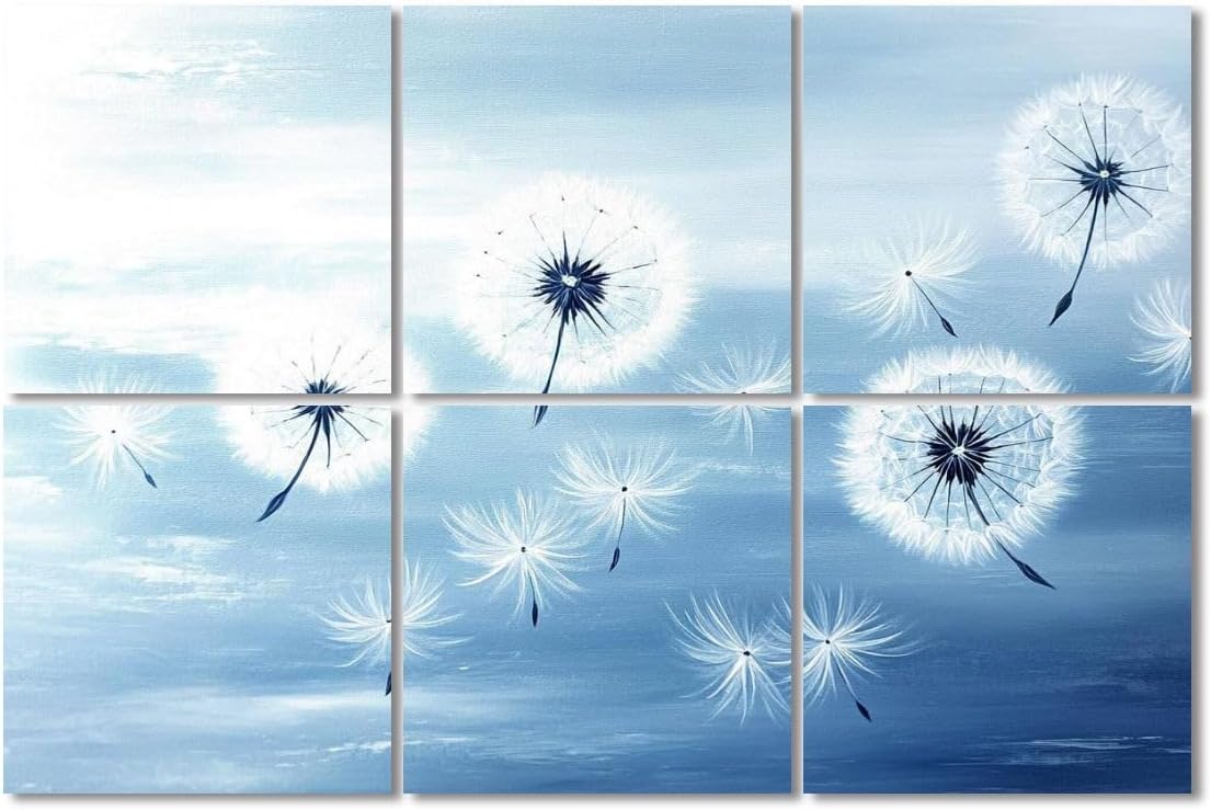 6 Pack Art Acoustic Panels Sound Absorbing Dandelion White Flower Flora Modern Dandelions Wind Soft Blue Oil Decorative Soundproof Wall Panels Self Adhesive for Recording Studios Office 72