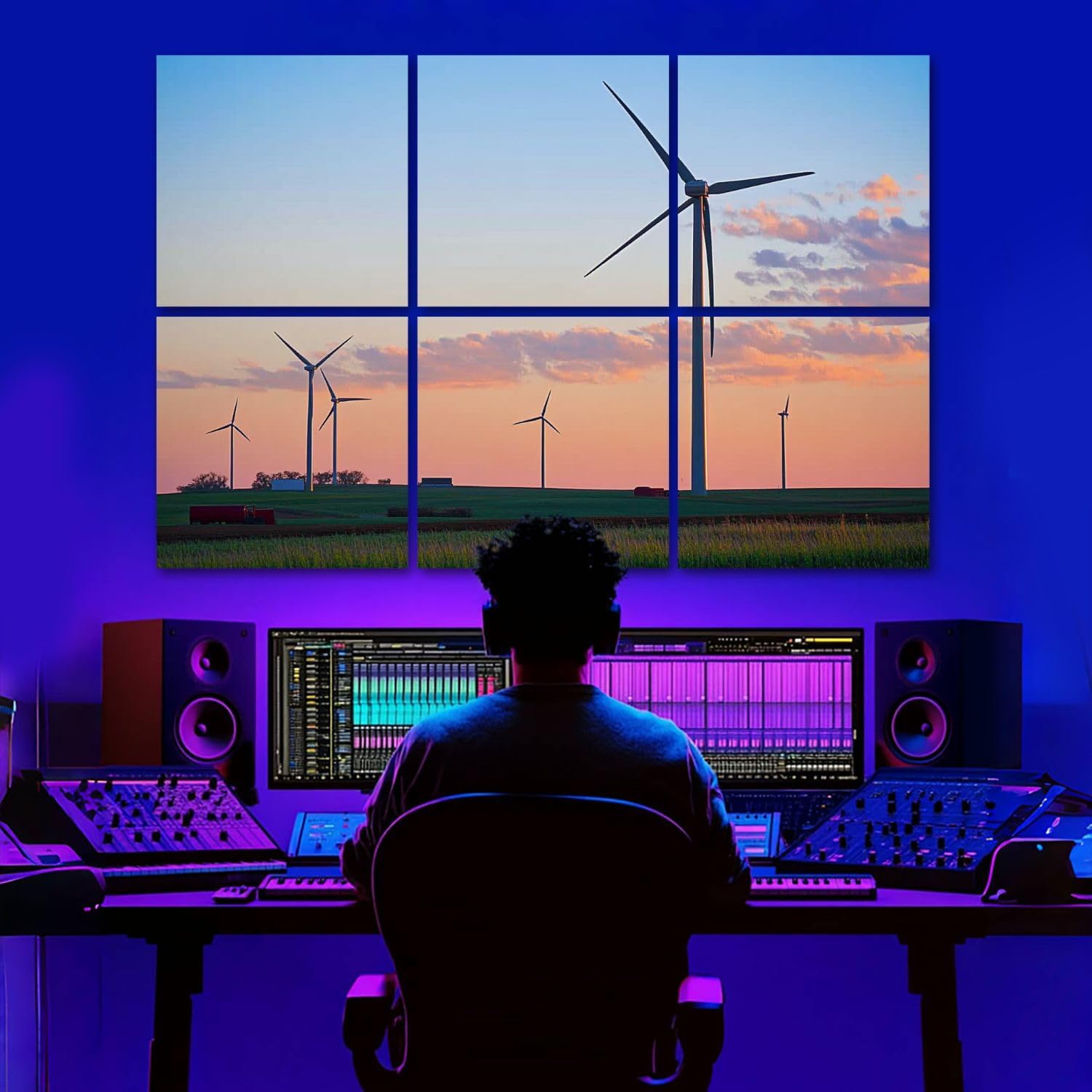 6 Pack Art Acoustic Panels Kansas Wind Farm sunset Sound Absorbing Panel 48