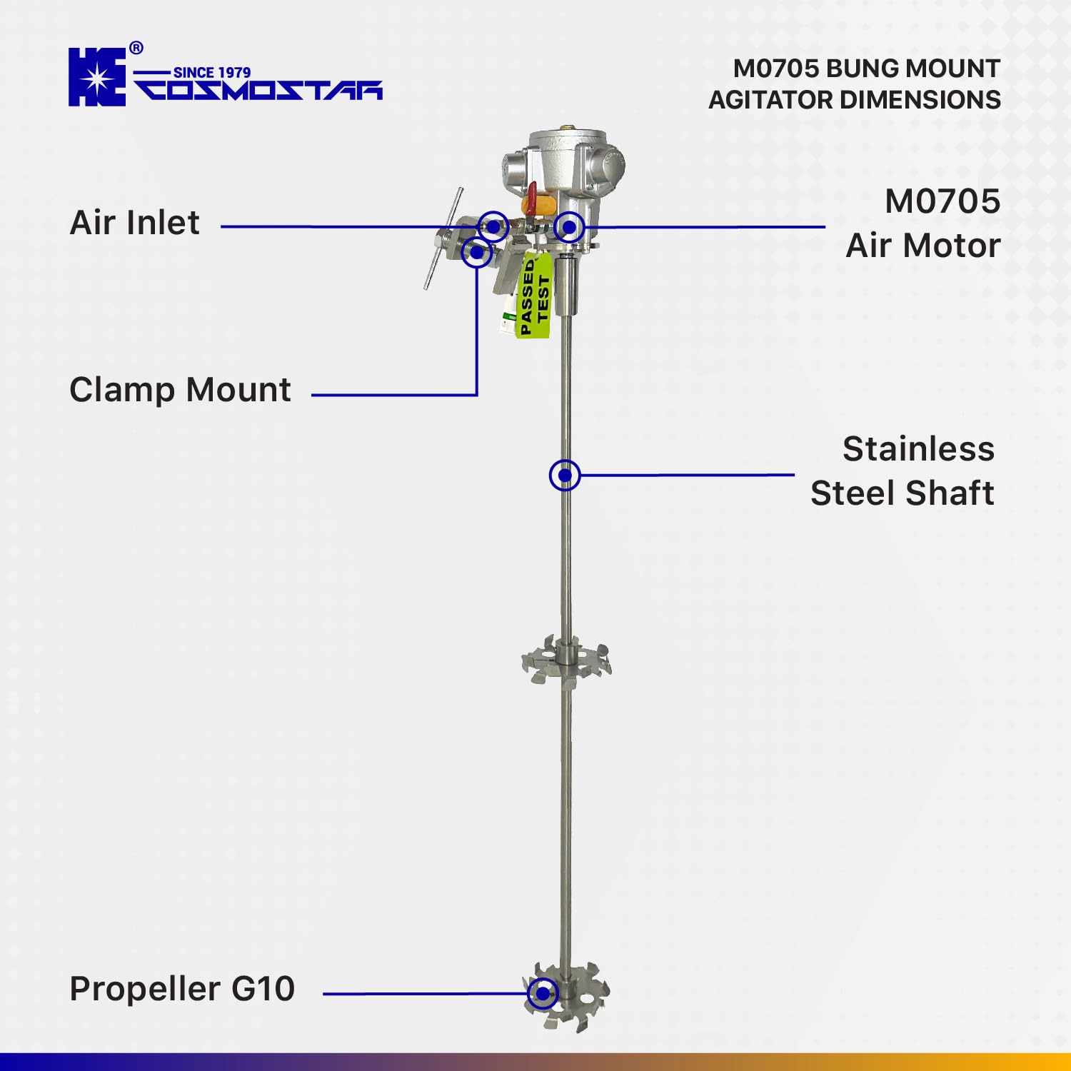 COSMOSTAR 55 Gallon Pneumatic Agitator Clamp Mount Tank Barrel Drum Mixer | Drum Mixer 55 Gallon, Paint Agitator, Pneumatic Bracket Mixer, Paint Stirring Machine Bracket Air Agitator Paint Mix Tool