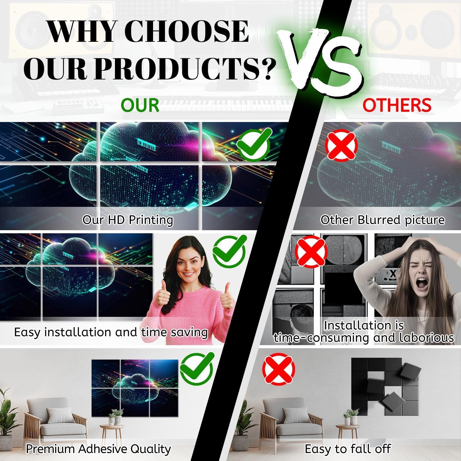 6 Pack Art Acoustic Panels Cloud Computing Technologies Soundproof Wall Panels, 48