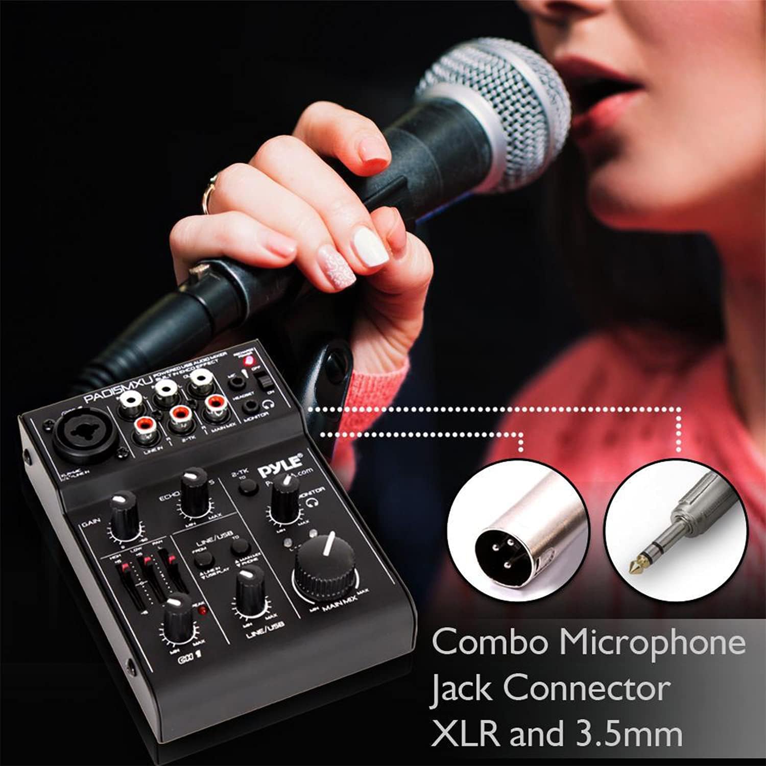 Pyle 3 Channel DJ Controller - USB Mixer Sound Audio Recording Interface with XLR & 3.5 mm Microphone Jack, Line In RCA, Rechargeable Battery, Mix Monitoring, For Professional/ Beginners - PAD15MXU