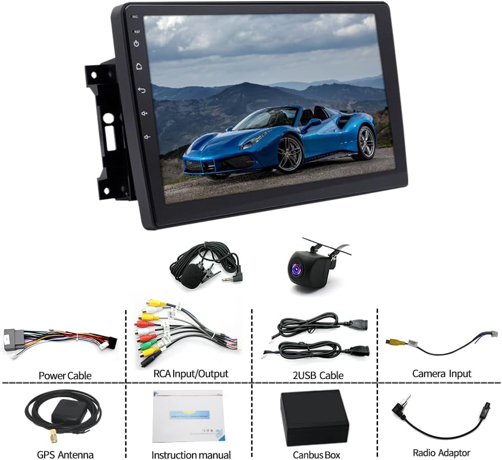 2+32G 10In Car Stereo for Jeep Wrangler/Unlimited 2007-2010 2009 2008 w/GPS Navigation with Carplay w/Android Auto Double Din Touchscreen Car Radio Receiver Backup Camera