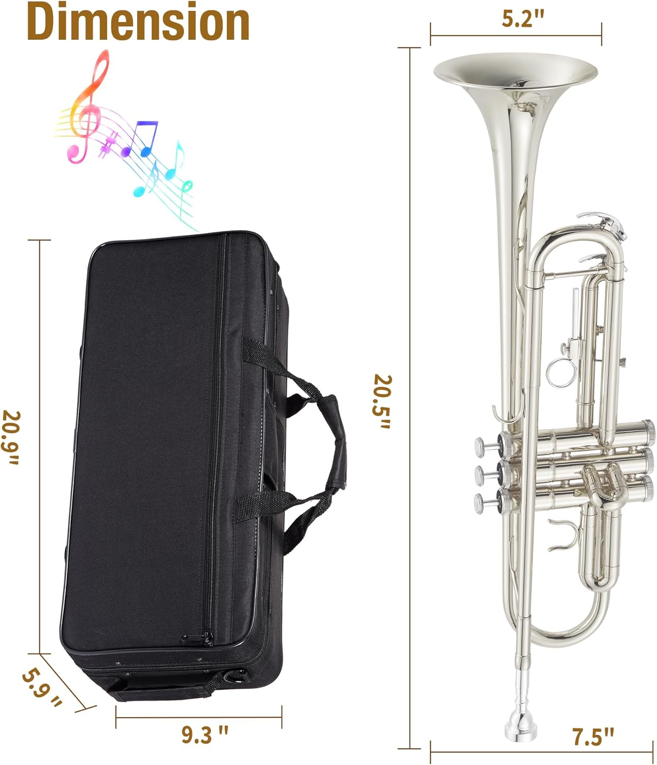 Trumpet Instrument, Band & Orchestra Musical Instruments for Beginners or Advanced Students (Nickel-Plated)