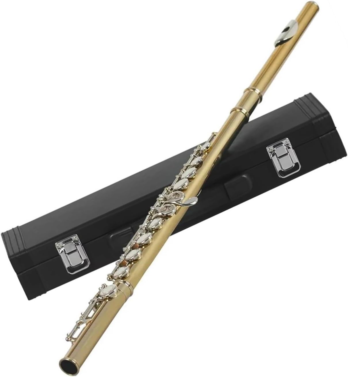 Professional Flute Instrument 16 Hole C Flute E Key Color Purple Woodwind Instrument White Copper Belt Accessories(Gold silver)