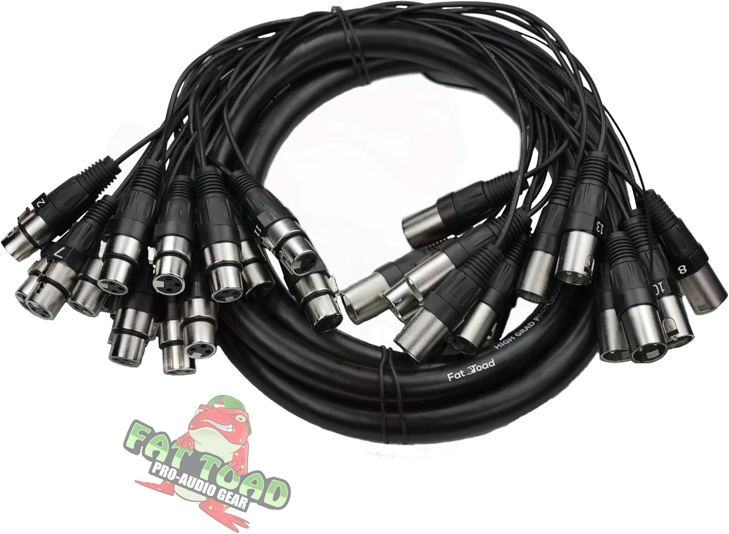 Fat Toad 10ft 16-Channel XLR Snake Cable (ShieldedPRO X Series) – Audio Patch Wire for Studio, Stage, Mic Cord Interface, DJ Mixer, Amp & Live Sound Gear