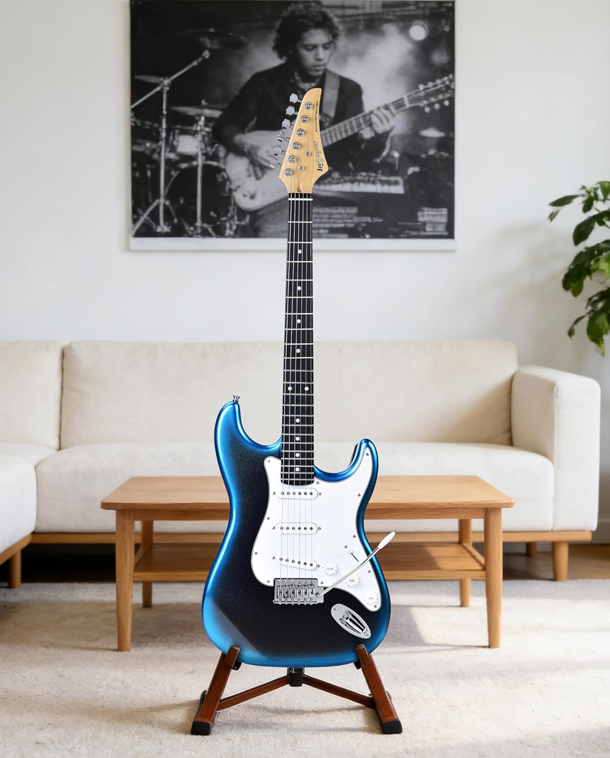 Leo Jaymz Beginner Electric Guitar Complete Kit with Portable Amp, Padded Gig Bag & Full Accessories, Maple Neck SSS Pickups (Blue-Black Fade)