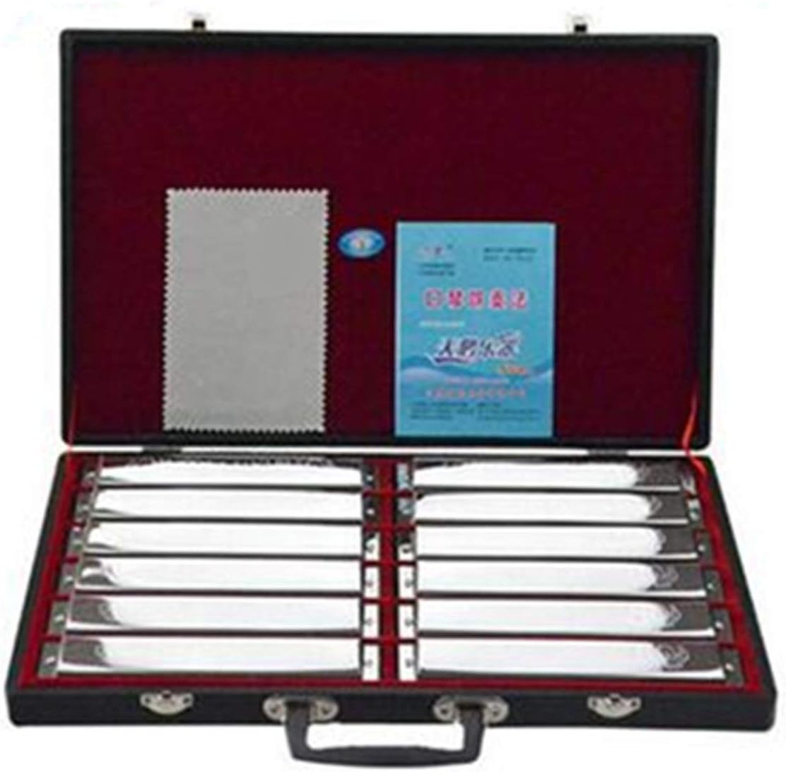 SUOFEILAIMU 12Pcs/Set Harmonica 24 Hole 12- Tune Set Packing Sliver Color Tremolo Harp with Gift Box Mouth Organ for Collect