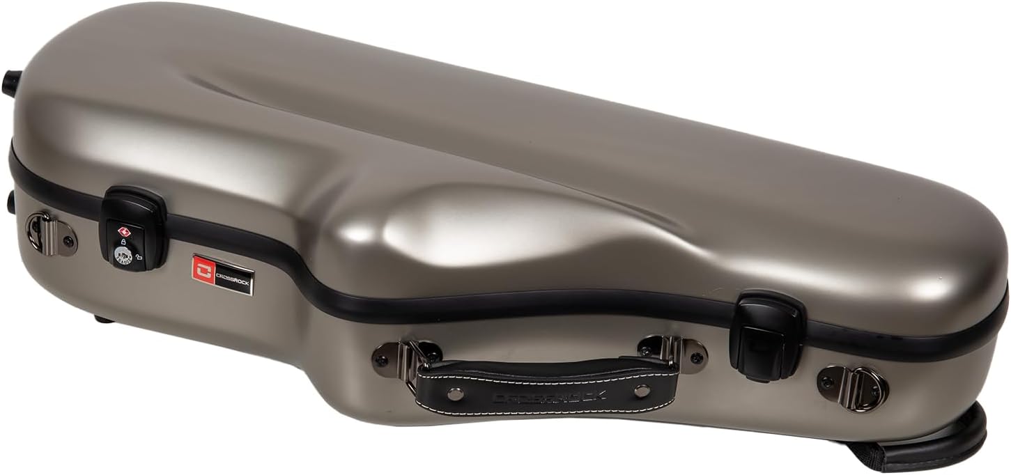 Crossrock Polycarbonate Alto Saxophone Case | TSA Lock, Backpack Straps, Scratch-Resistant Shell, Neck & Mouthpiece Storage – Champagne Silver (CRF4050ASCS)