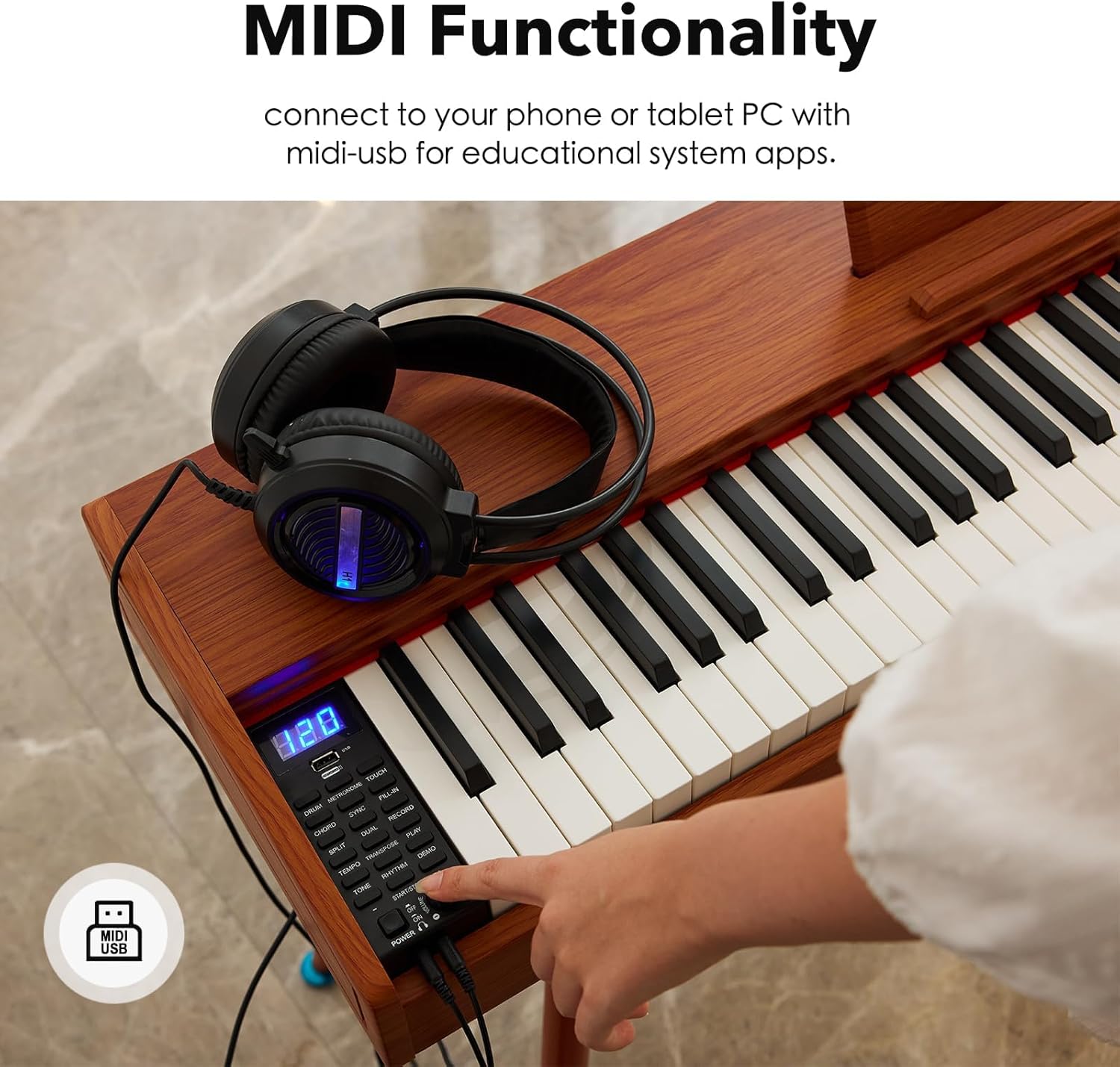 Digital Piano 88 Key Weighted Keyboard,Full-Size Desk Progressive Hammer-Action Electric Piano For Beginners, With Sheet Music Stand, Pedal,Power Adapter, Headphone Mode, Usb-Midi