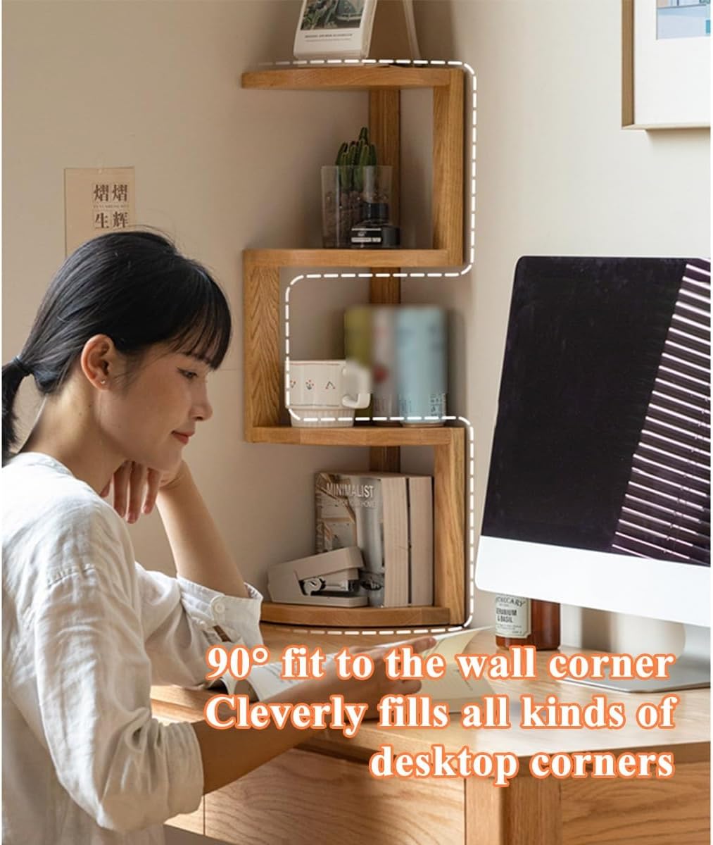 20x20x68cm Bow-Shaped Corner Bookshelf, Desktop Shelves Unit Small Bookcase, Versatile Shelving Corner Plant Display Stand All Solid Wood Rack (Walnut One Size)