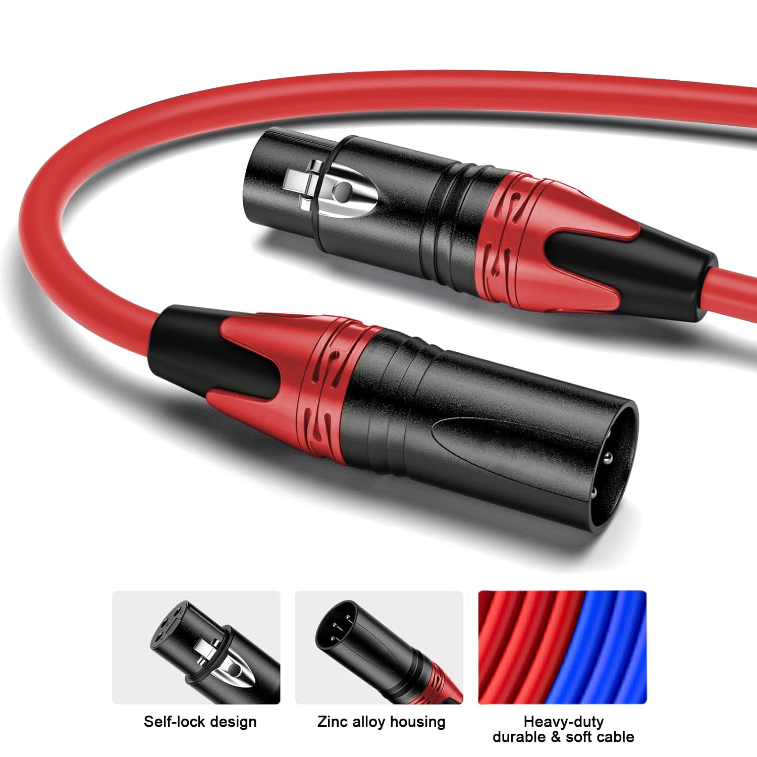 4Pack-50FT XLR Male to XLR Female Cables, Professional Balanced Microphone Lead, Extension Mic Cable Cord (Blue, Red, Blue, Yellow)