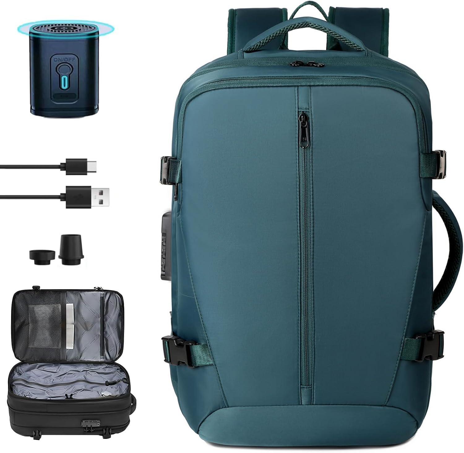 Vacuum Backpack Travel with Pump 50L Expandable Backpack Water Resistant with TSA Lock for Women & Men (Blue)