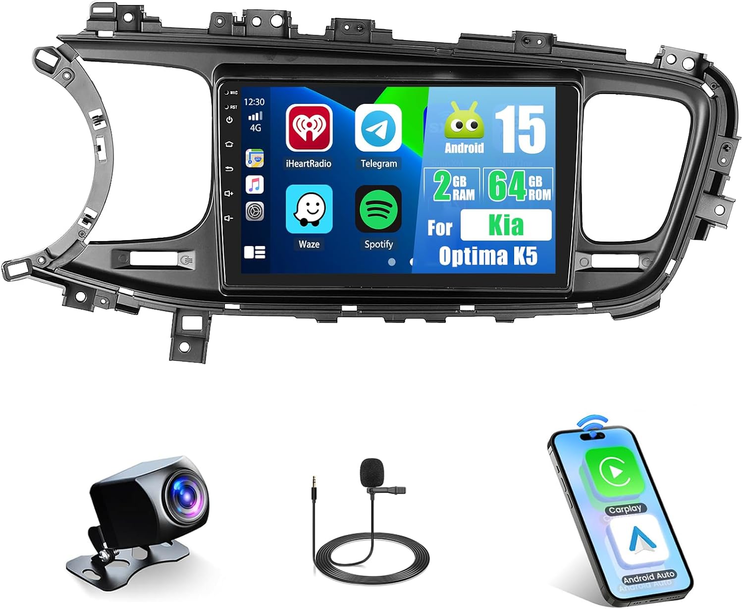 2G+64G Car Stereo Radio for Kia Optima K5 2011-2015 Wireless Caplay Android Auto, 9’’ Touchscreen Stereo Android 15 GPS WiFi Bluetooth FM RDS Mirror Link RCA USB SWC Backup Camera