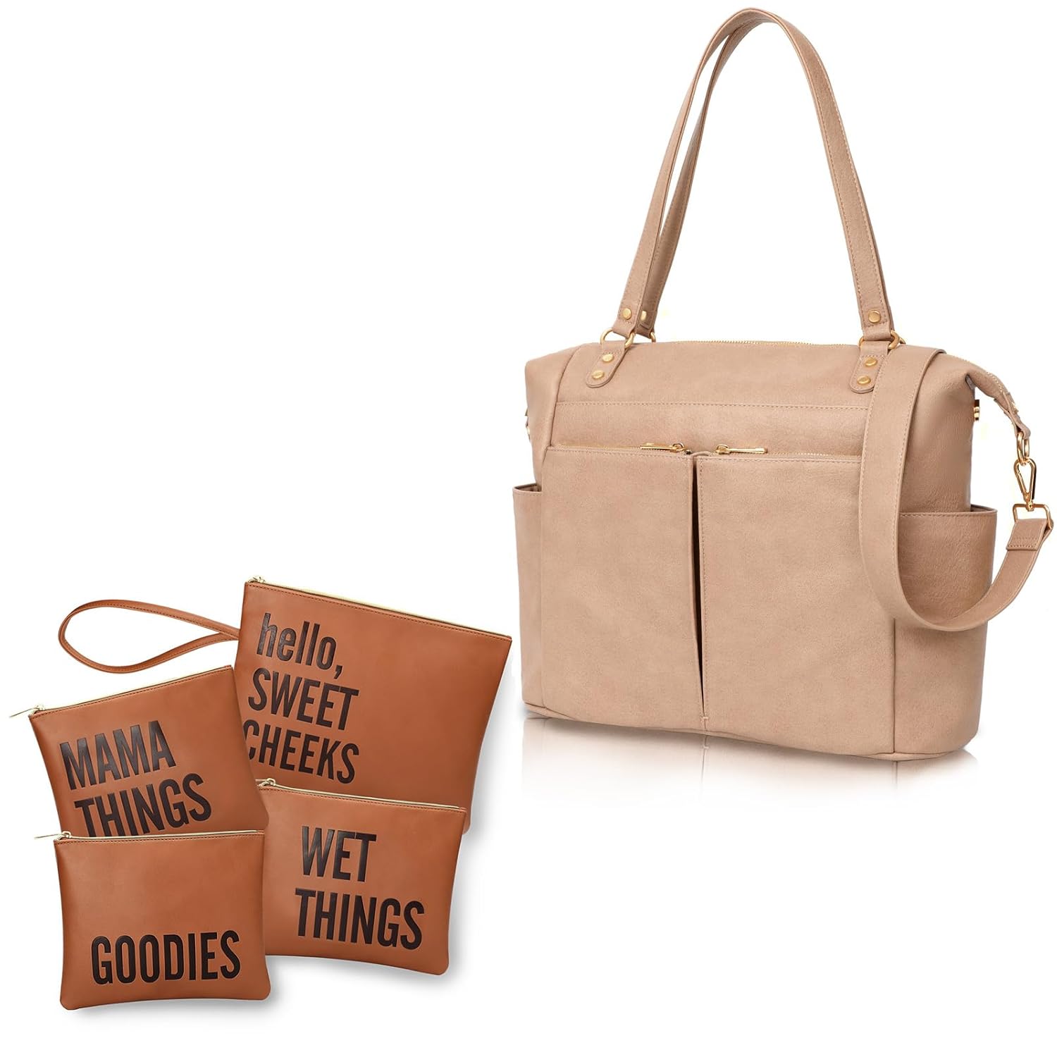 MOMINSIDE Diaper Bag Tote, Diaper Bag Organizing Pouches, Leather Baby Bag Backpack, Baby Registry Search, 14 pockets, 4 Insulated Pockets, Changing Station