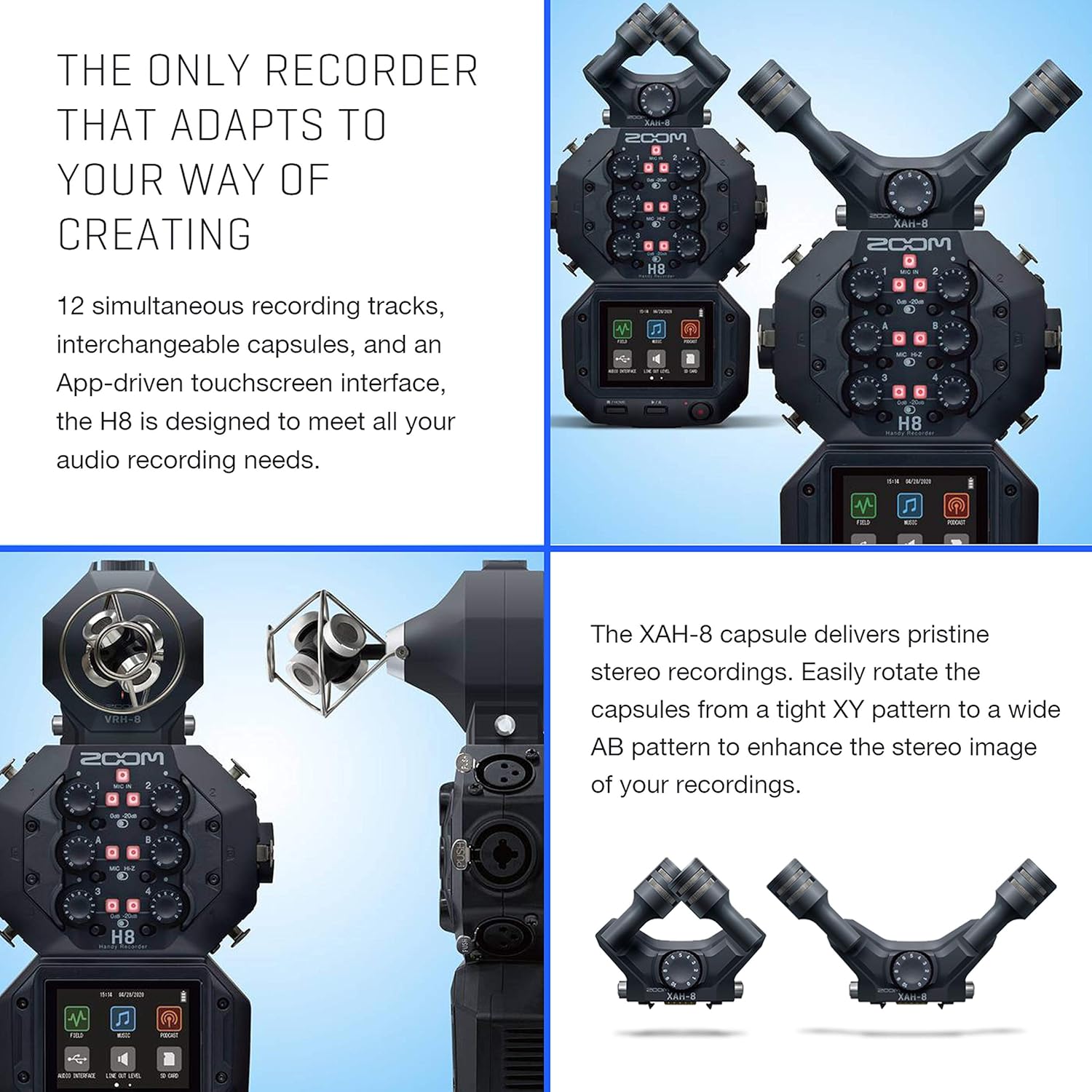 Zoom H8 8-Input / 12-Track Portable Handy Recorder for Podcasting, Music, Field Recording Bundle with Zoom ZDM-1 Podcast Mic, Headphones, 64GB Extreme PRO Card, Accessories (7 Items)