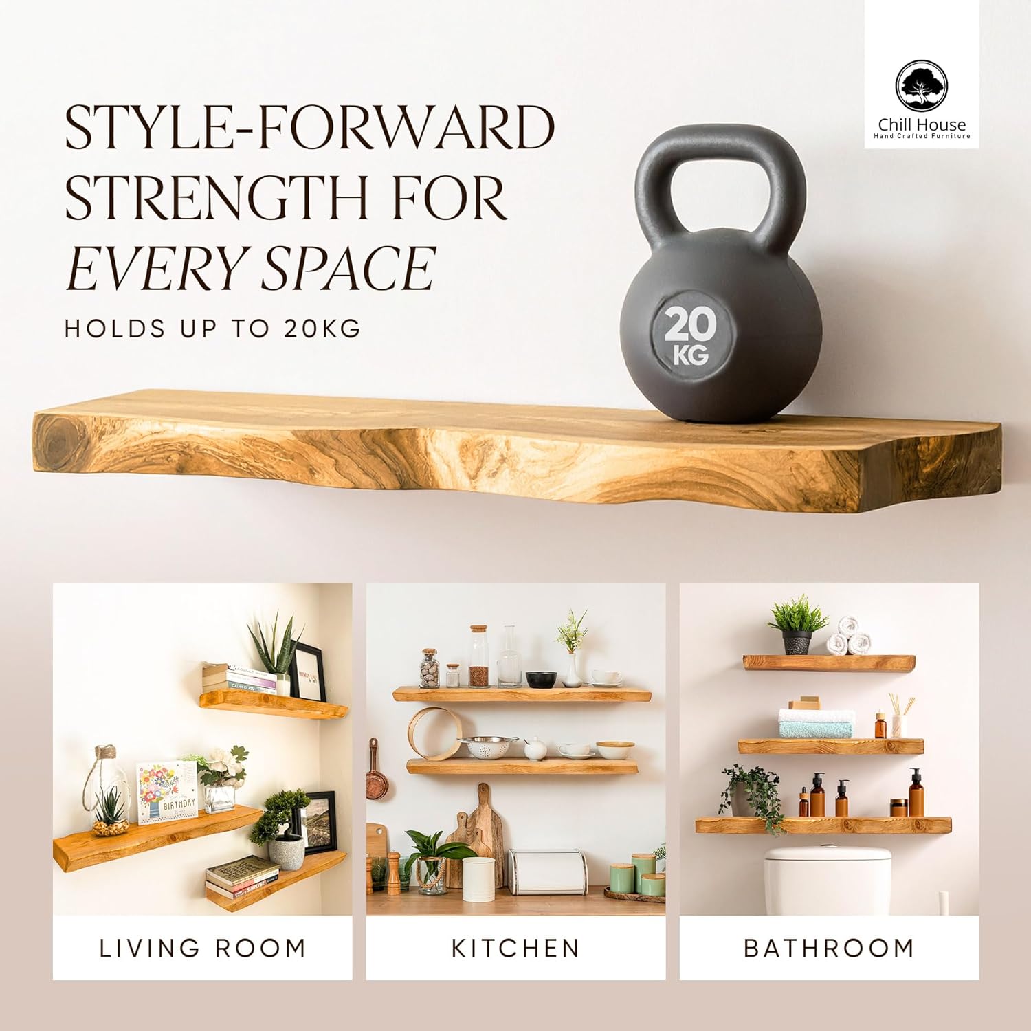 Live Edge Chunky Rustic Floating Shelf 6x1.5, Dark Oak, 20 inch