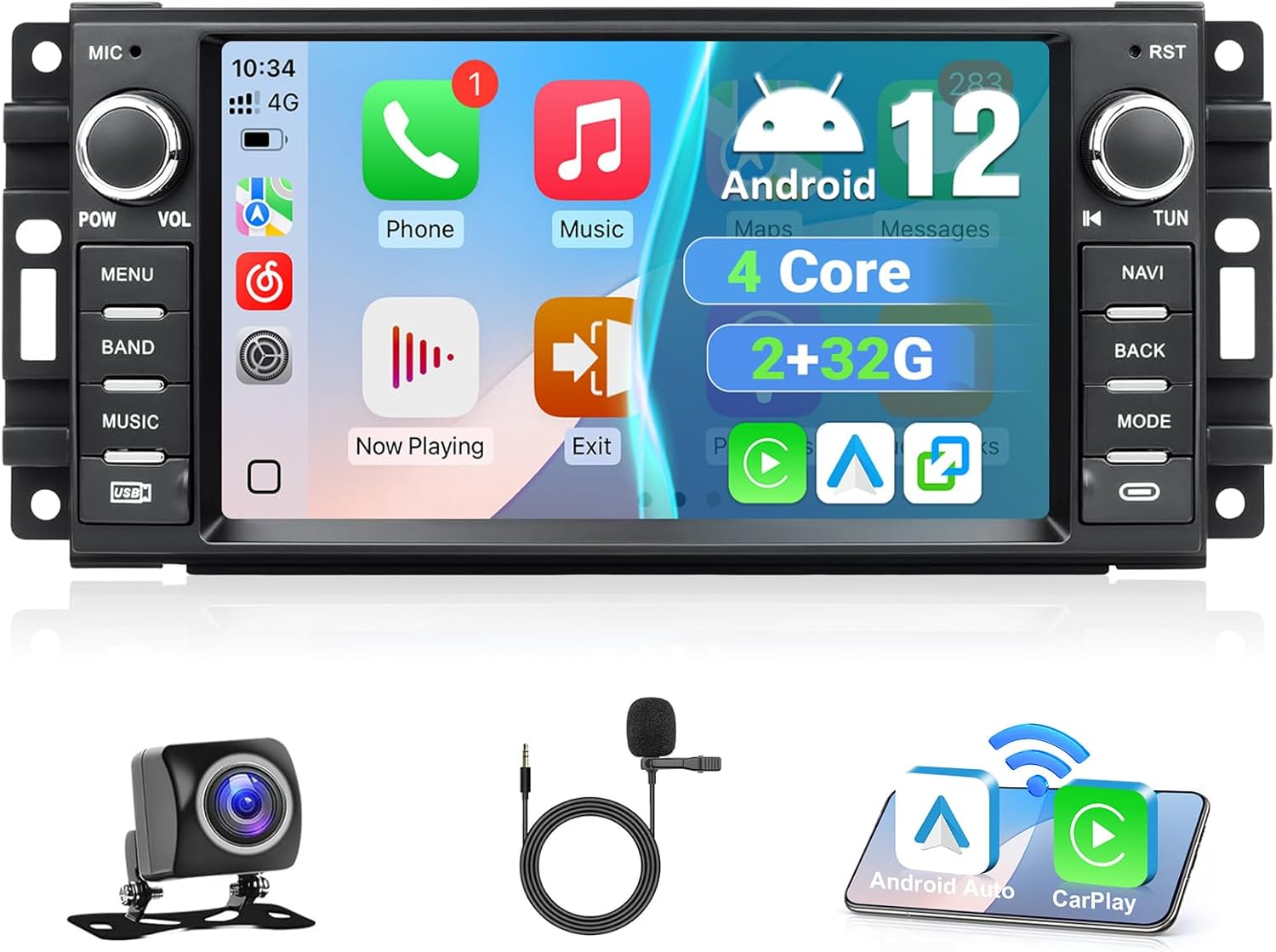 Leadfan Android Carplay Radio for Jeep Wrangler JK 2007-2018 Compass Patriot Dodge RAM Car Stereo with Wireless CarPlay Android Auto, 7 inch Touch Screen Head Unit GPS Bluetooth FM SWC, Backup Camera