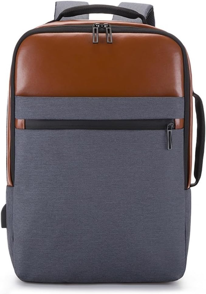 Men Leather Briefcase Men’s Travel Laptop Backpack with Anti Theft Features and USB Charging Port Business Backpack for Work and Daily Use