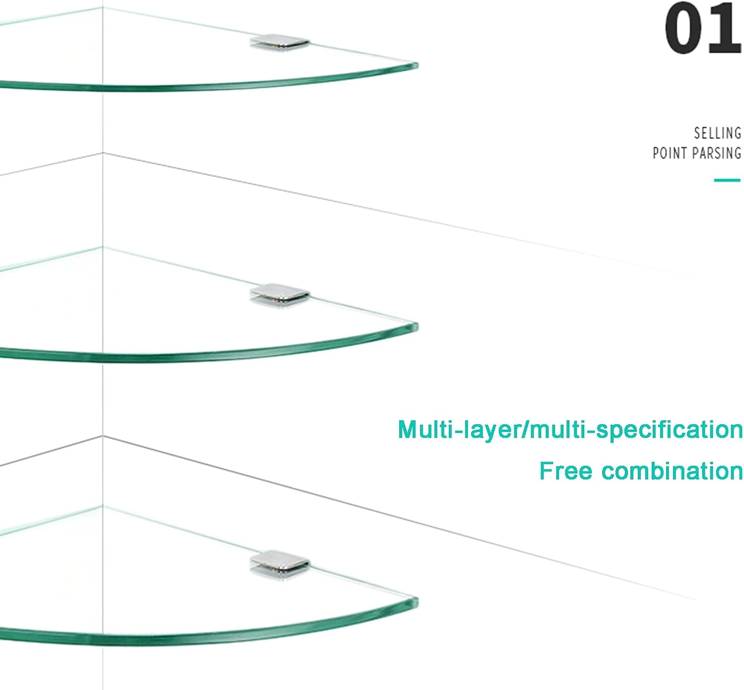 Bathroom Glass Shelf Shower Corner Glass Shelf Tempered Glass Shelf for Bathroom Wall Mount Polished Chrome Bracket (Color : Style2 Size : 28cm)