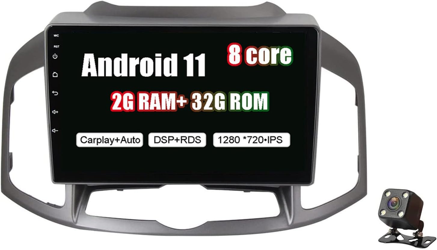 Car Stereo Autorradio 9 Inch Android 11 Bluetooth GPS Sat Nav Video for Chevrolet Captiva 2011-2017 Car Radio Video Player Support DAB+ OBD2 CarPlay DSP FM RDS with Rear View Camera