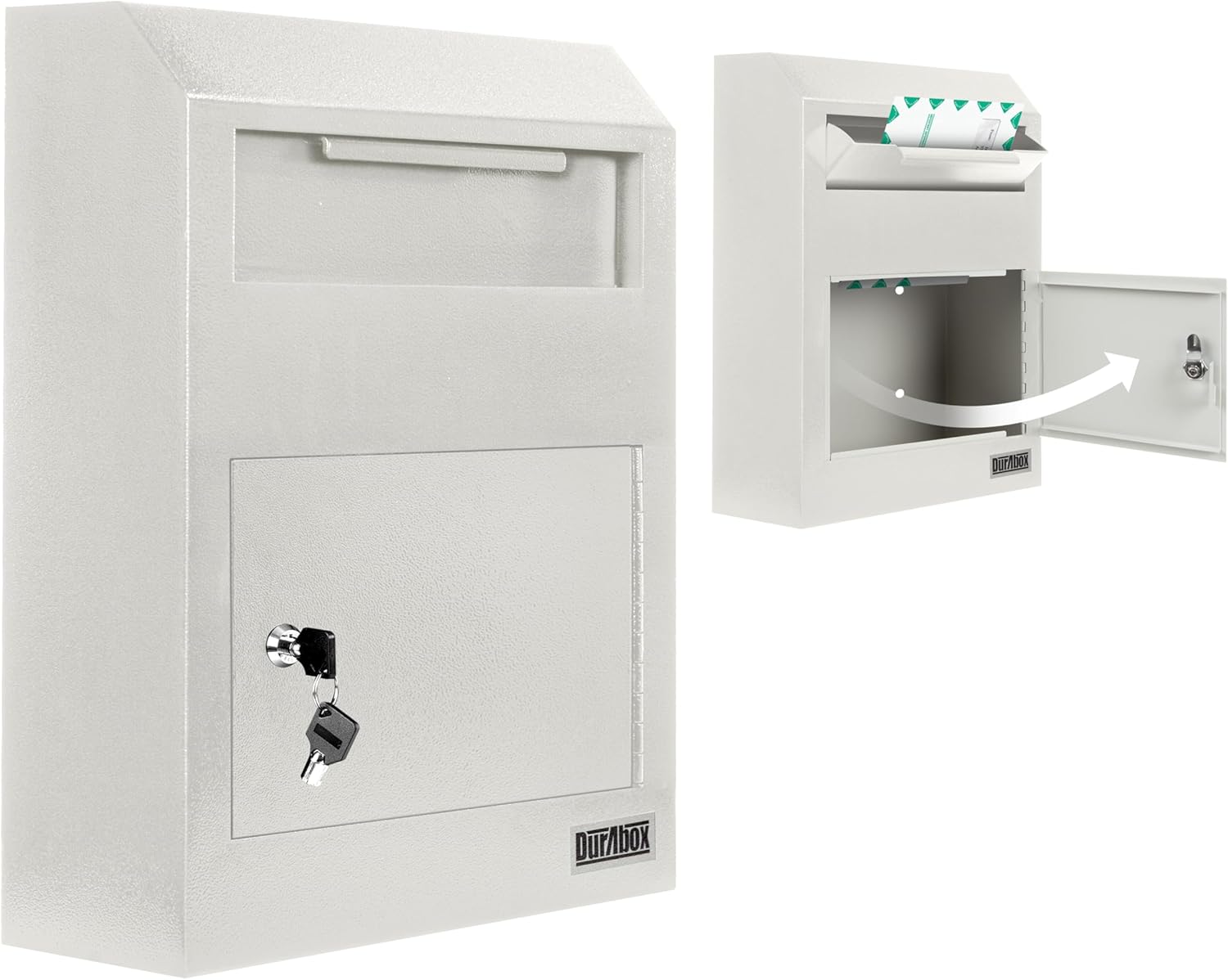 Durabox Drop Box Deposit Safe 12 x 4 x 15” Heavy Duty Steel Wall Mount Mailbox for Mail, Letters, Checks, Keys, Cash and more for Home, Office & Commercial Use (W500) (Gray)
