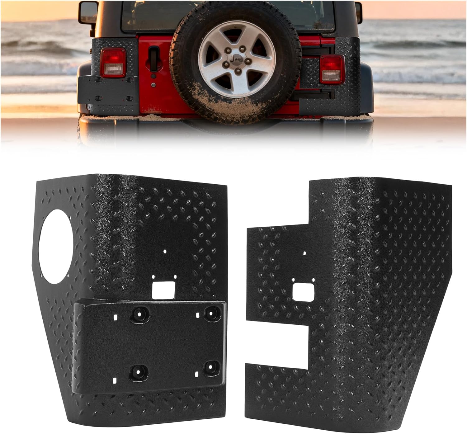Rear Body Armor Compatible with 1997-2006 Jeep Wrangler TJ Tall Corner Guards Headlight Plastic(ABS) Textured Black