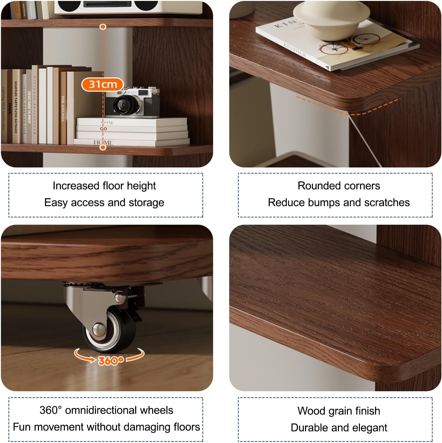 Wood Corner Bookshelf 360° Spinning Book Shelf Tower for Kids, Large Display Shelf Bookcase for Office Bedroom Living Room Easy Assembly(Brown)