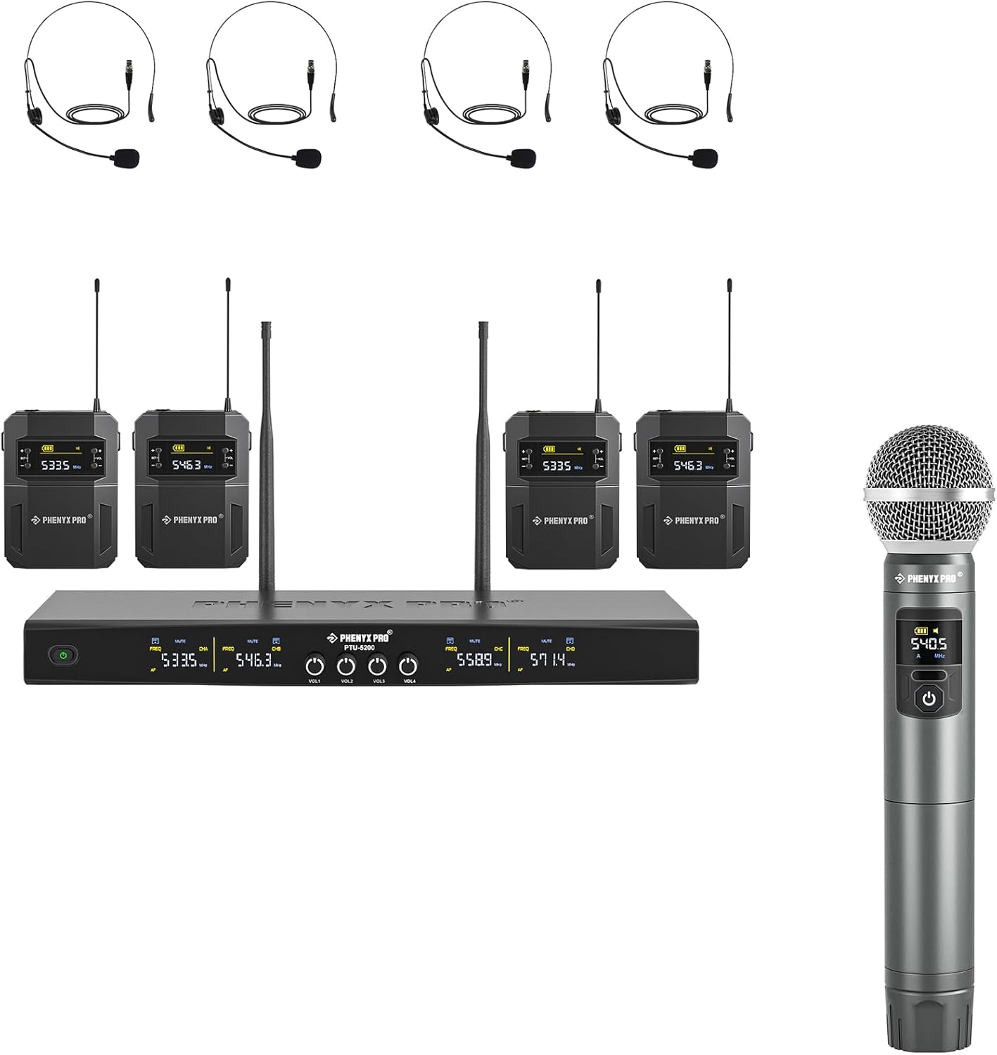 Phenyx Pro Wireless Microphone System PTU-5200-4B Bundle with UHF Handheld Microphone PWH-52