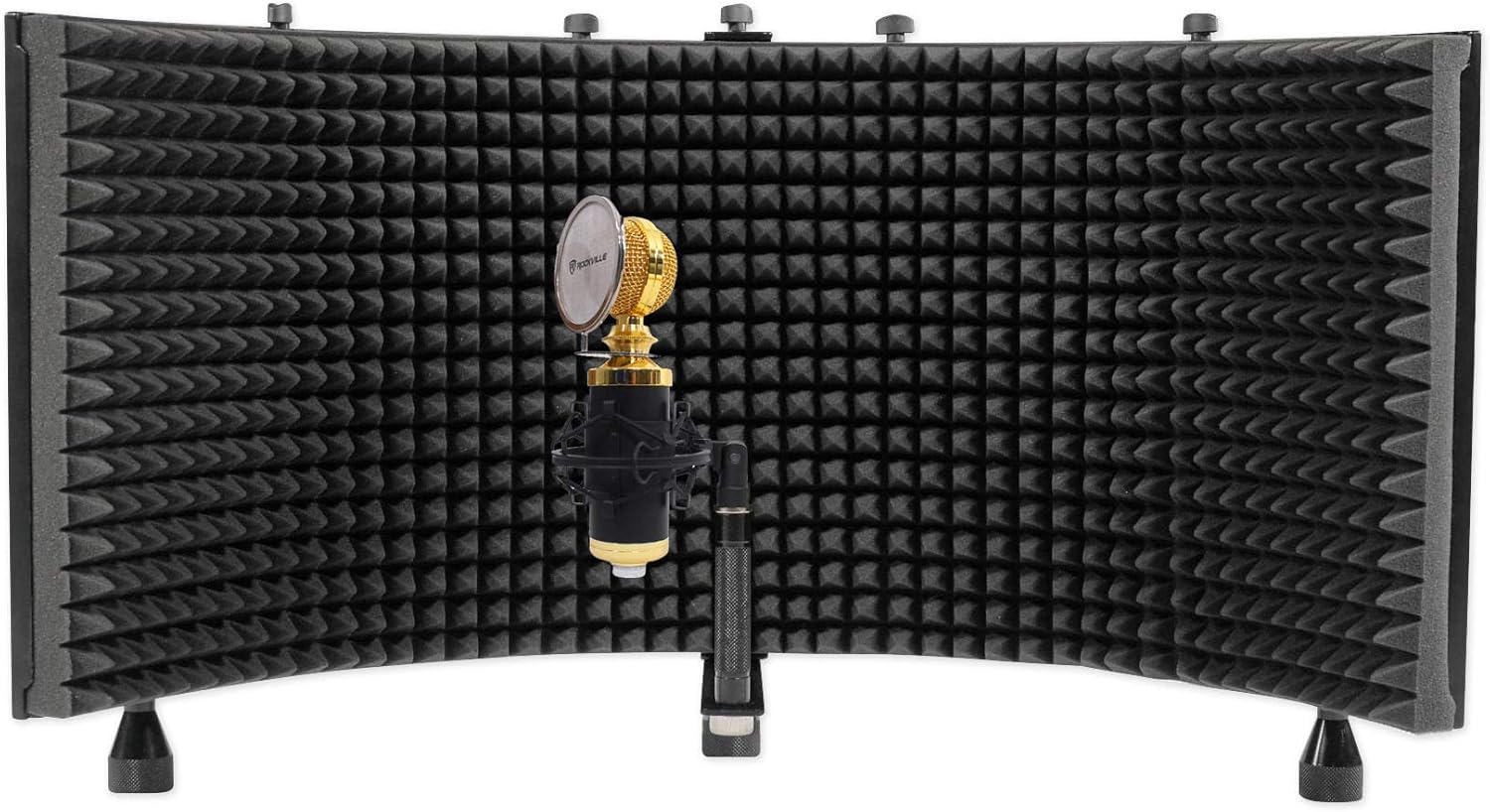 Rockville RCM02 Bundle: Studio Recording Condenser Microphone with Metal Shock Mount, ROCKSHIELD 3 Large Isolation Shield with Sound Dampening Foam for Vocals and Podcasting, 2-Items