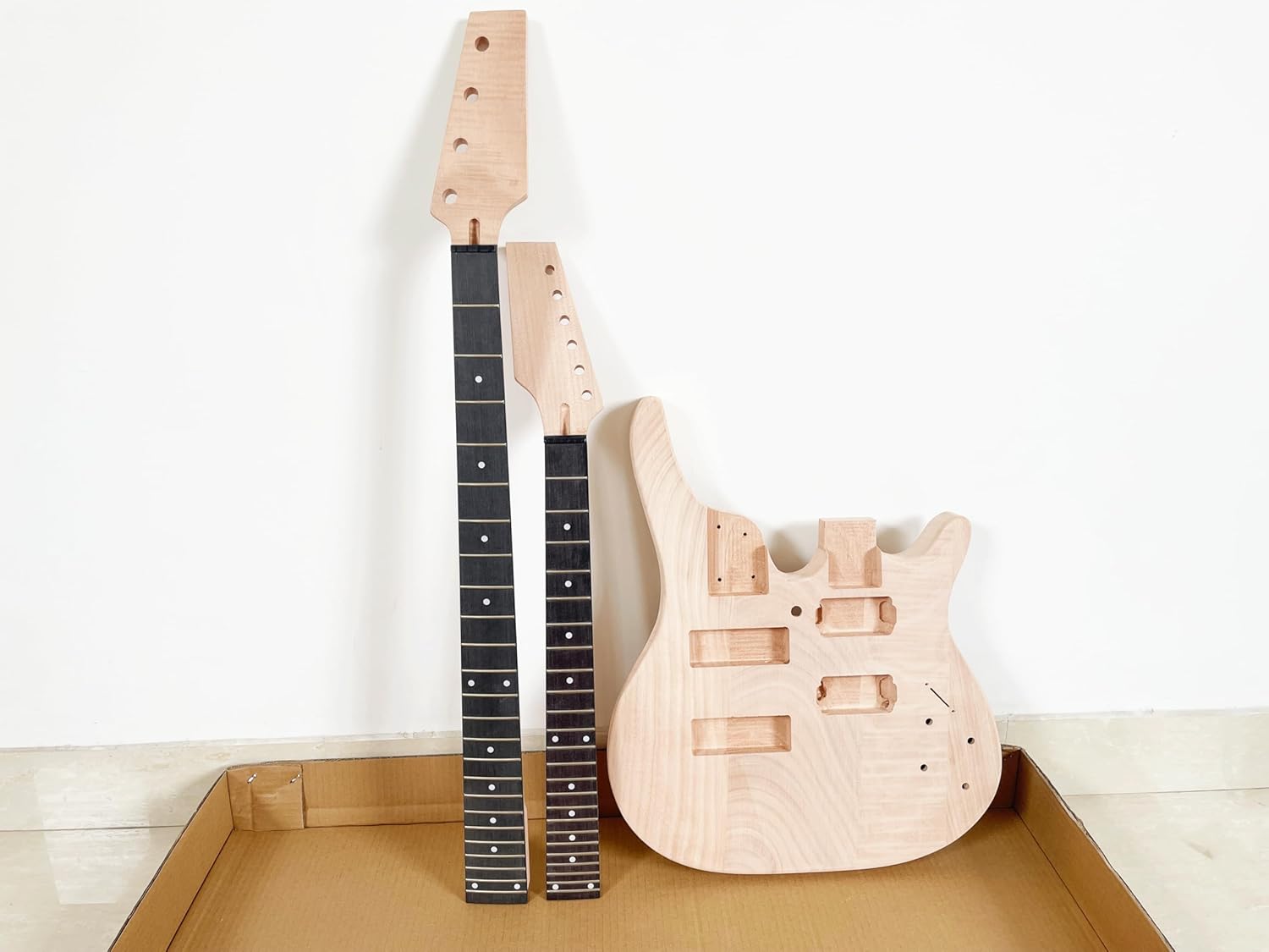 DIY Electric Guitar and Bass Double Neck Kit 6 String and 4 String Guitar Kits Right Handed with Mahogany Body Mahogany Neck Rosewood Fingerboard Chrome Hardware Build Your Own Bass and Guitar.
