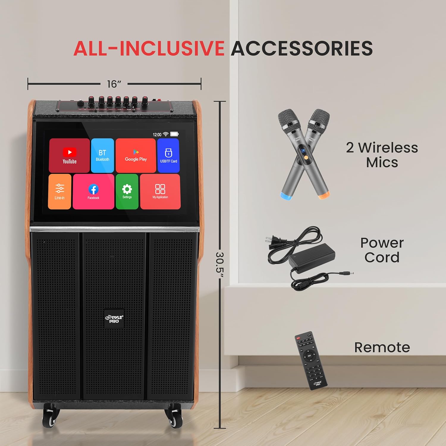 Pyle Portable Karaoke Machine with Wireless Bluetooth Speaker, Touchscreen, Microphone, Wheels & Handle, Supports USB/SD/PC/TV/MP3, Ideal for Parties, Outdoor Events, Home Karaoke & More