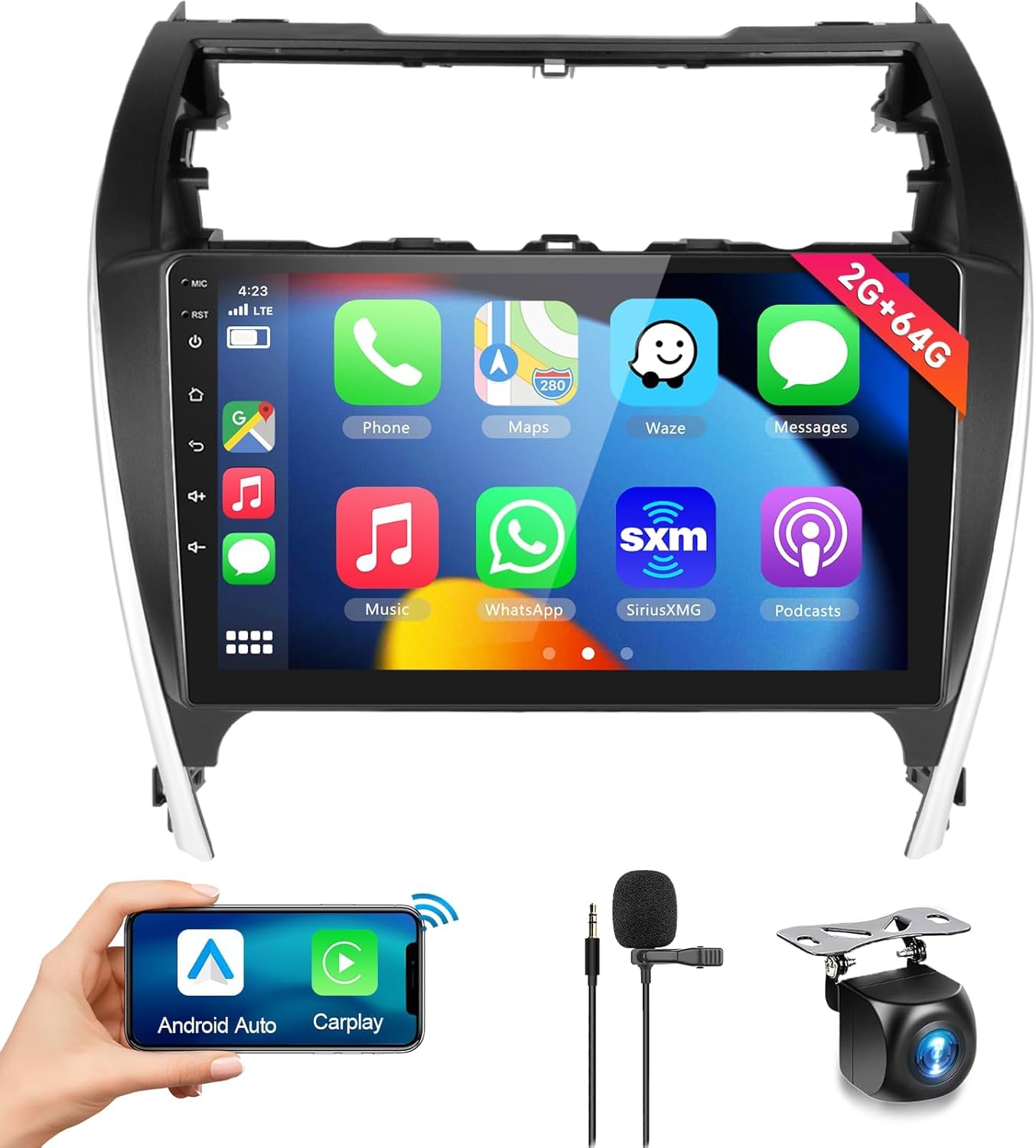 for Toyota Camry 2012-2014 with JBL 2G+64G Car Radio Stereo with Wireless CarPlay/Android Auto 10.1 inch Touch Screen Head Unit Android 13 GPS Navi/WiFi/Bluetooth/Mirror Link/SWC/HD Camera