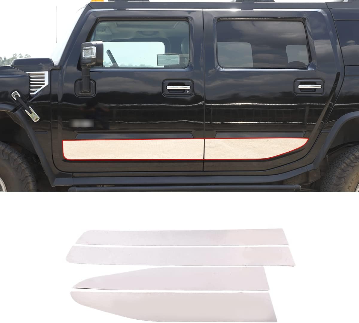 Car Exterior Door Bezel Panel Cover Compatible with Hummer H2 2003-2009, Stainless Outer Door Anti-Scratch Decorative Panel Protection Accessories, 4PCS