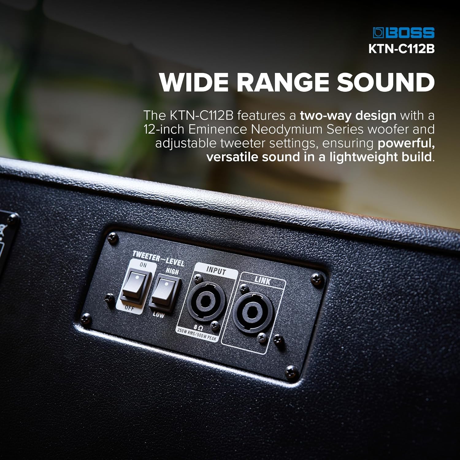 BOSS Katana Cabinet 112 Bass | High-Performance Speaker Cabinet for Professional Bass Applications | Compact Design with 500-Watt Power Capacity | Eminence Neodymium Series 12-Inch Woofer