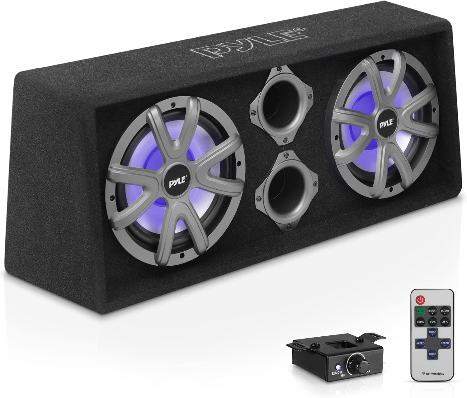 10'' Dual Bass Subwoofer Box System - 500-Watt Slim Mount Truck Audio Subwoofer Box, 4 Layer Dual Voice Coil, Rear Vented Design with Built-in Illuminating LED Lights - PLBAS102LE