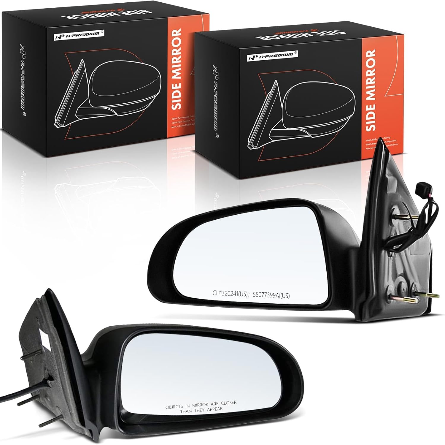 A-Premium Pair (2) Driver and Passenger Side Power Door Mirror - Compatible with Dodge Durango 2005 2006 2007 - No-Heated Power-Folding Black Outside Rear View Mirror w/Memory Recall