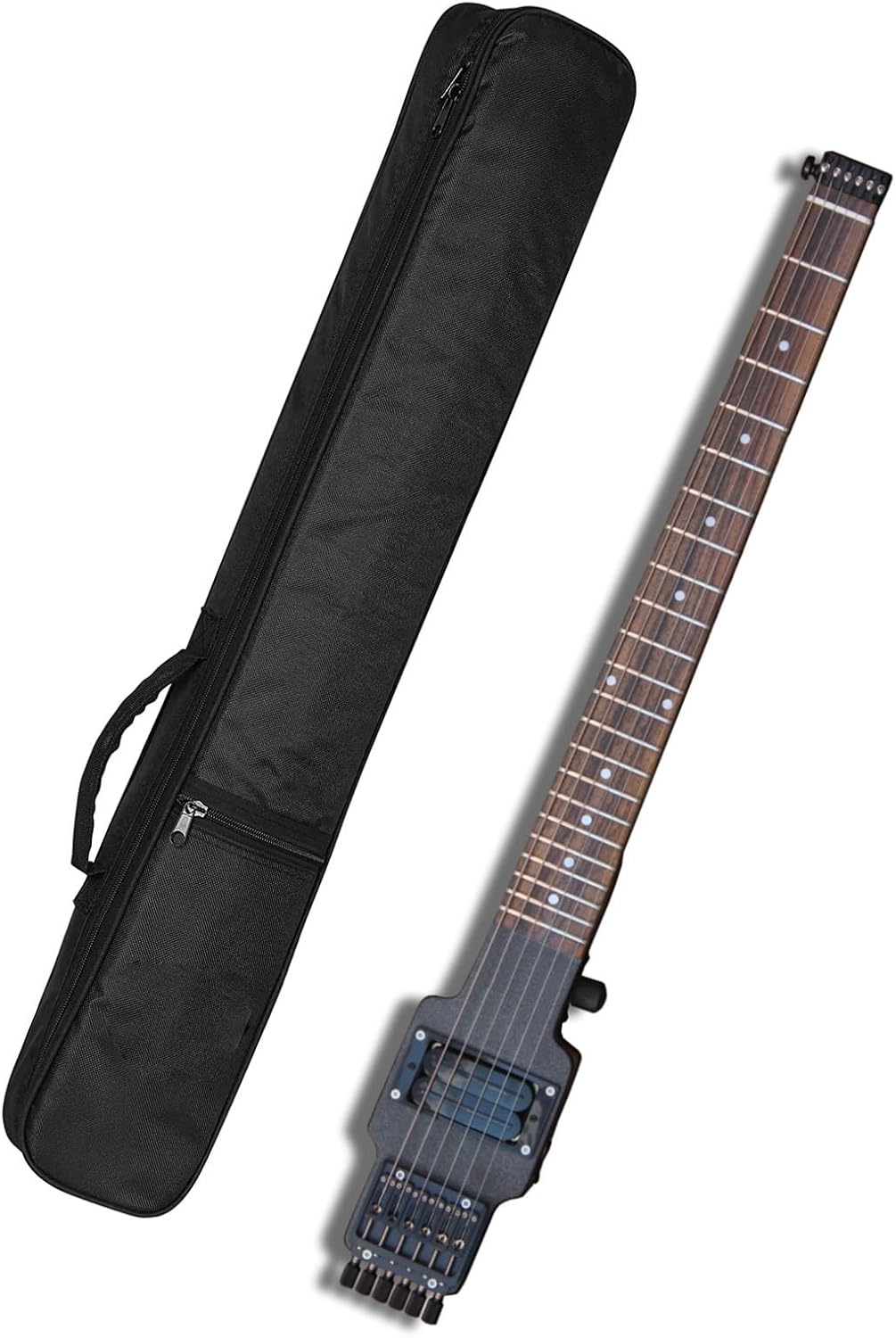 VENEKA Headless Electric Guitar Travel Guitar Electric Headless Guitar 6 Strings One-Piece Maple Neck Through Body Brass Fix Bridge