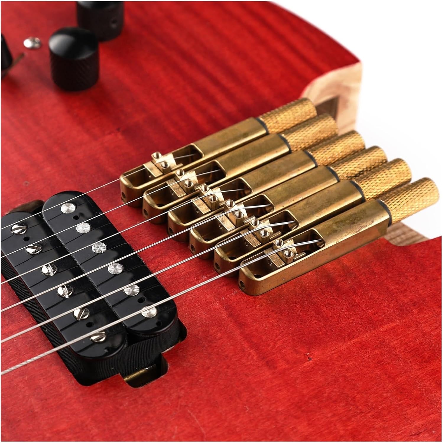 Headless Electric Guitar 6 String Fanned Fret Headless Electric Travel Guitar Ash Wood with Flame Maple Veneer