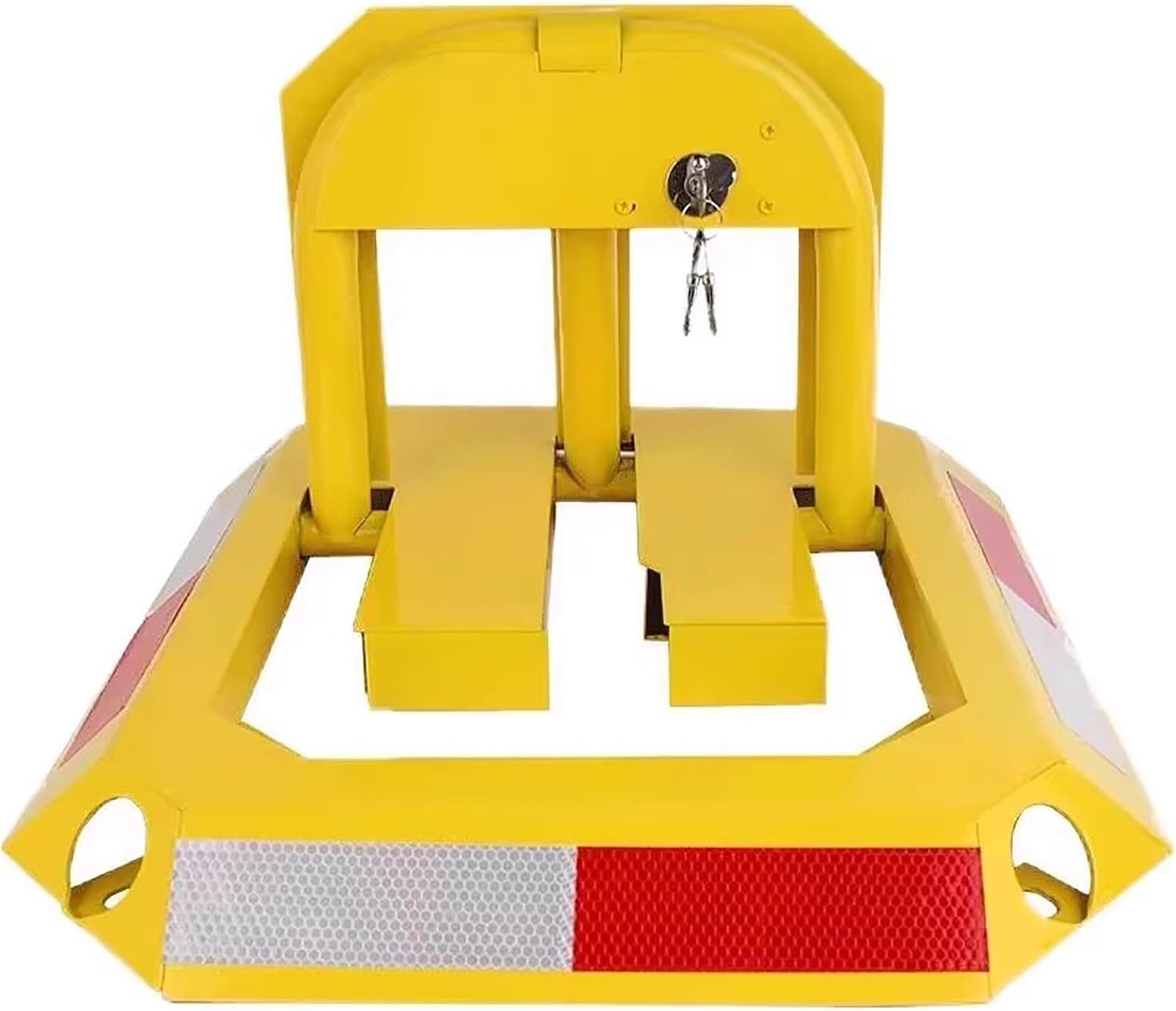 Foldable Steel Parking Bollard - Lockable Manual Safety Barrier with Double Lock Design for Private Parking Spaces - Portable Vehicle Stopper