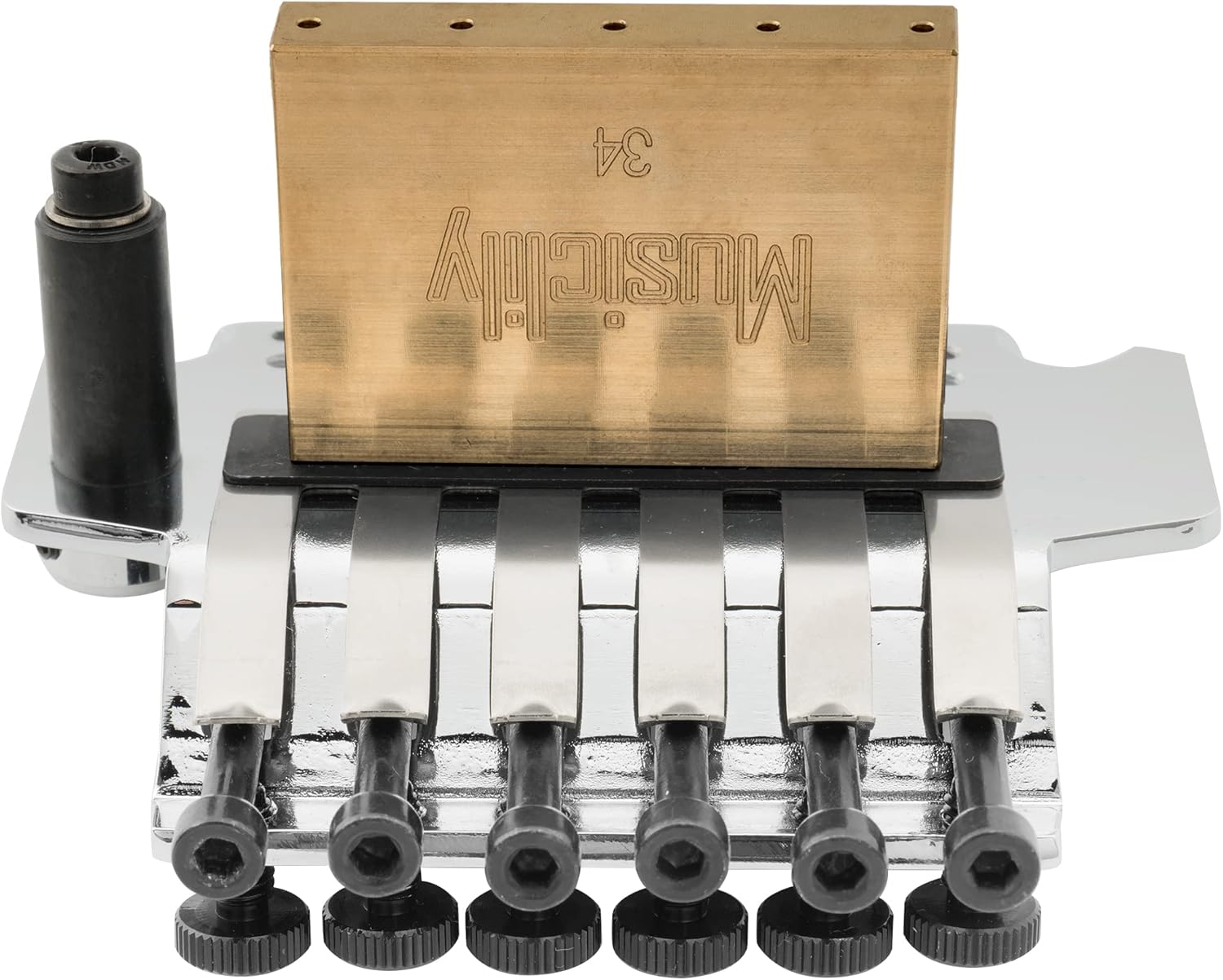 Musiclily Pro 54mm (2-1/8 inch) Double Locking Tremolo Bridge with 34mm Full Solid Brass Block for Floyd Rose Style Electric Guitar, Chrome